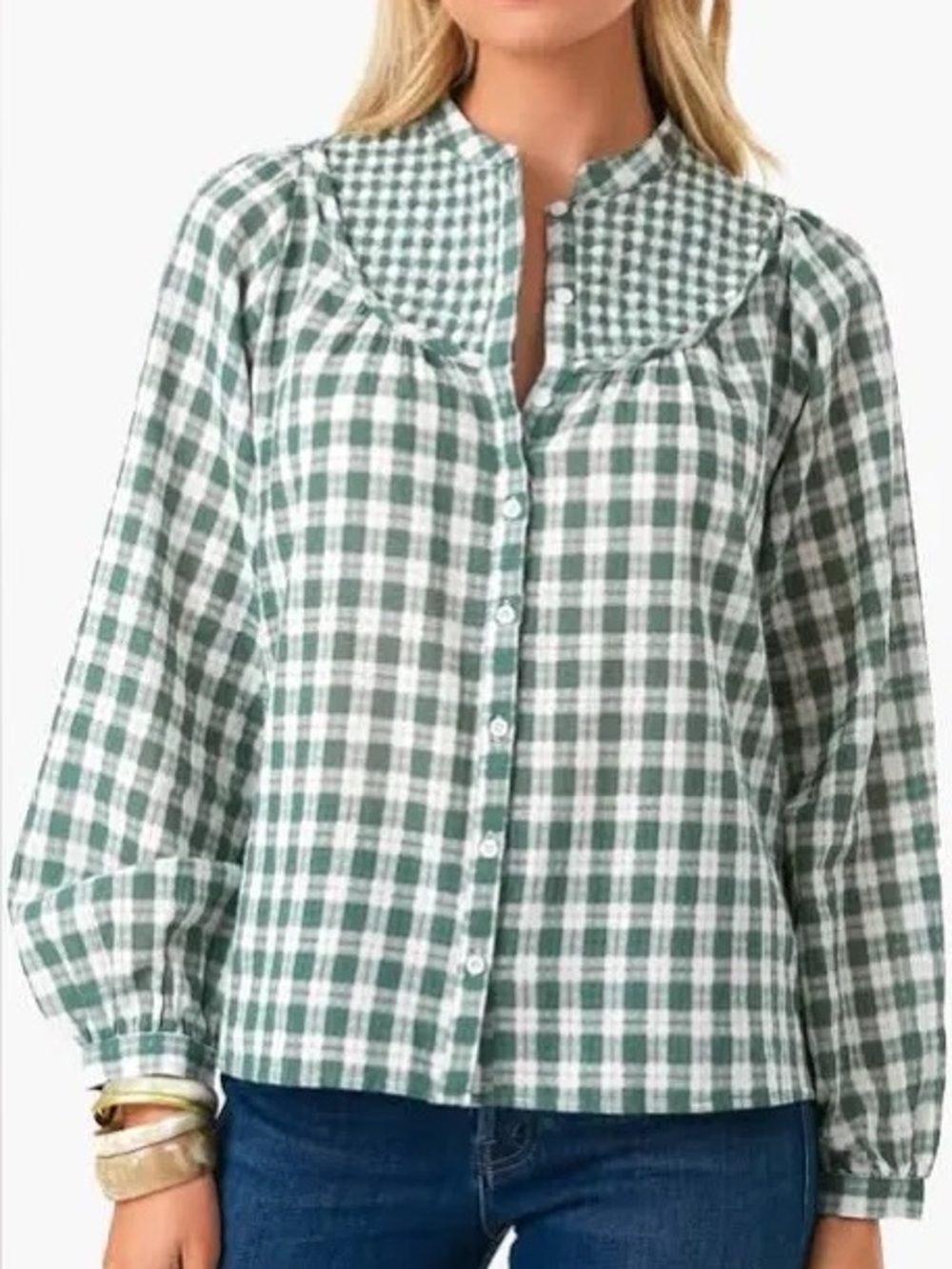 The Shirt Rochelle Behrens Medium Green Check Quilted Tuckernuck Preppy Western